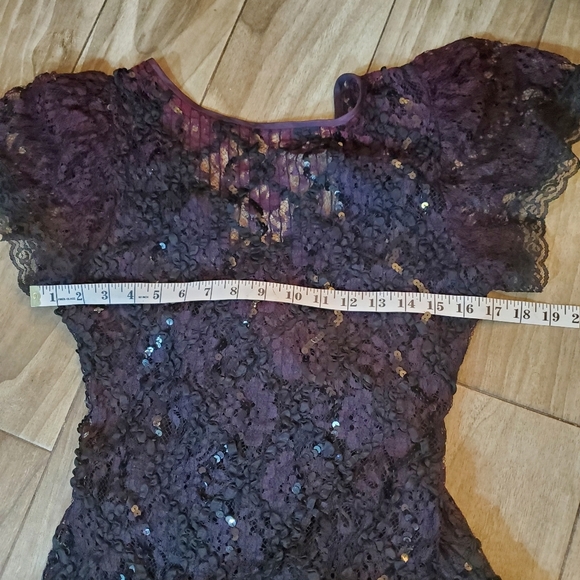 Vintage 1980s Goth Lace Sequined Tiered Dress - Picture 5 of 11